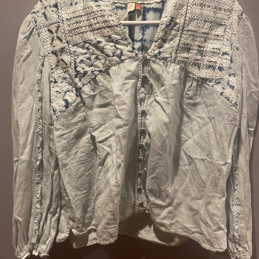 Anthropologie Pilcro Embroidered Long-Sleeve Top, M